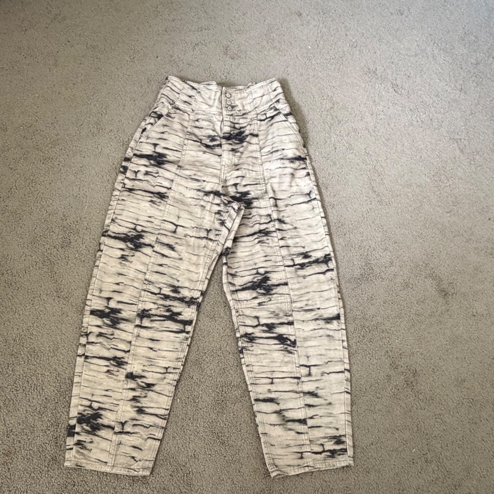 HM Women Beige Black Tie Dye High Waist Balloon Corduroy Pants 0835213 Size 8